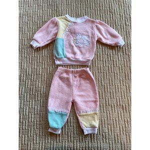 Vtg 12M Small Steps Pastel Color Block Applique Sweatshirt and Sweatpants Set